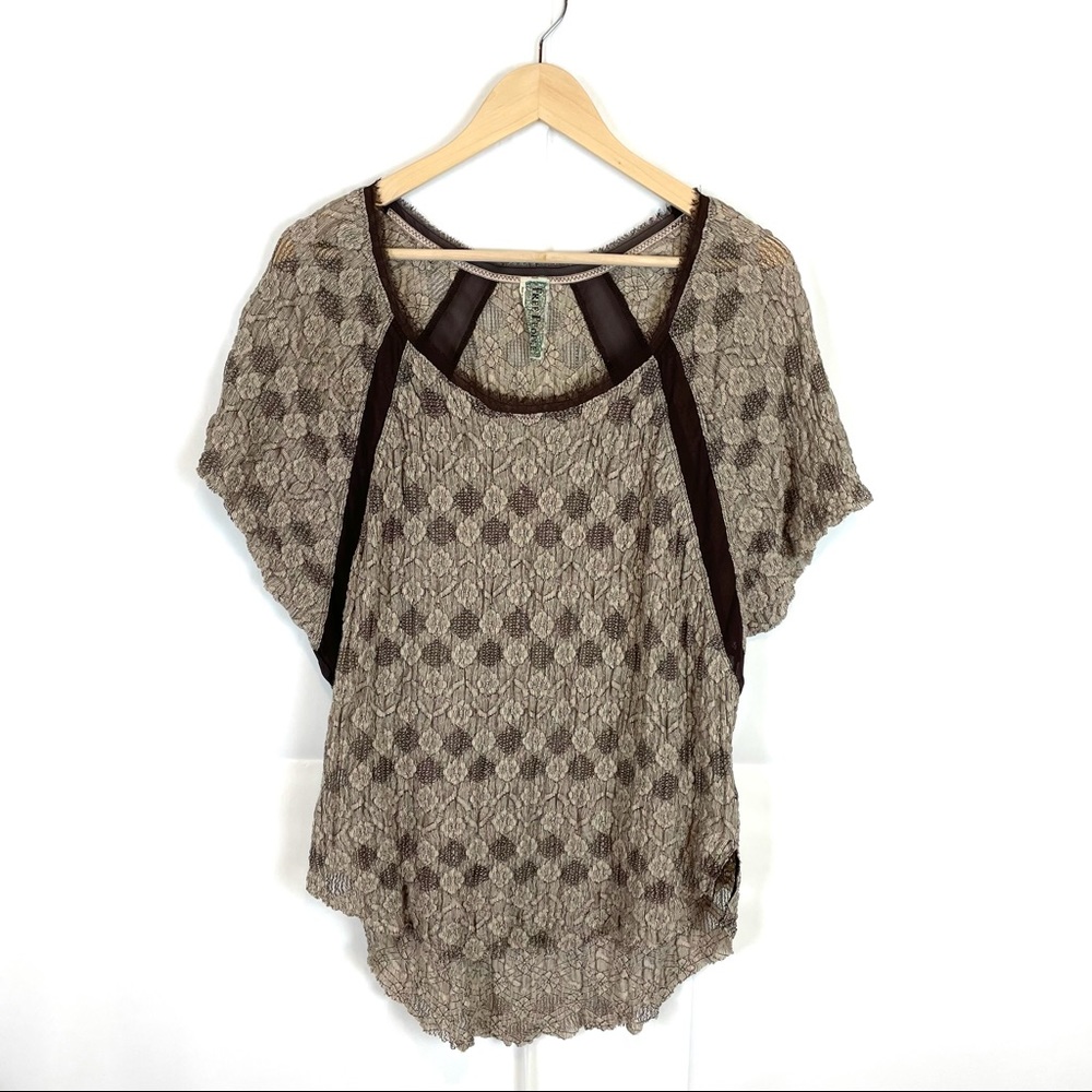 Free People Crinkle Textured Blouse in Brown, Size XS
